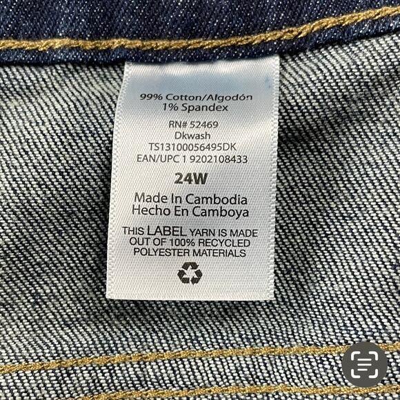 Terra & Sky Size 24W High Rise Dark Wash Frayed Hem Side Slit Denim Jean Shorts - Picture 6 of 10